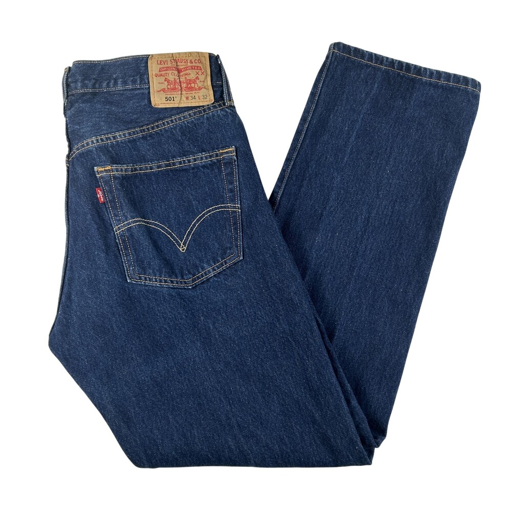 Vintage Levis 501 Jeans Mens 34x32 Dark Wash Regular Straight Button Fly 2002